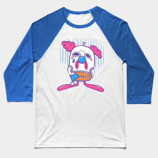 Sad Clown in a Barrel Baseball T-Shirt by hellxia
